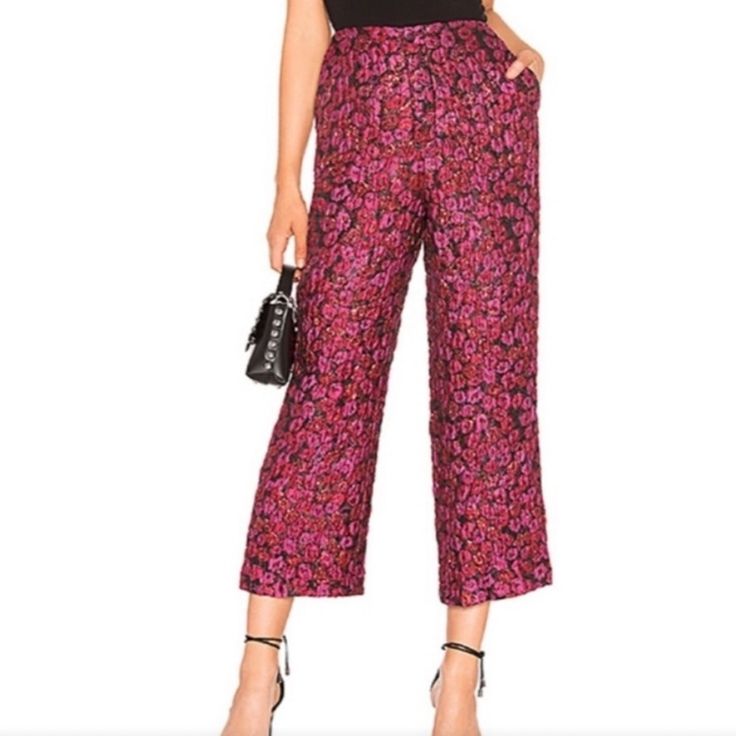 New Without Tags!! Tularosa Pants Size Small (S) Beautiful Pink/Red Floral With Some Shine To Them, Flare Bottoms. Button Fly (Instead Of Zip), Spare Button Included Offers Accepted / Price Negotiable! Spring Date Night Pants With Pockets, Chic Red Floral Print Bottoms, High Waist Floral Print Pants For Party, High Waist Pants With Floral Print For Parties, Party Red Floral Print Bottoms, Red Floral Print Party Bottoms, Party Floral Print Wide Leg Pants, Pink Floral Print Pants For Work, Pink Floral Print Pants For Workwear