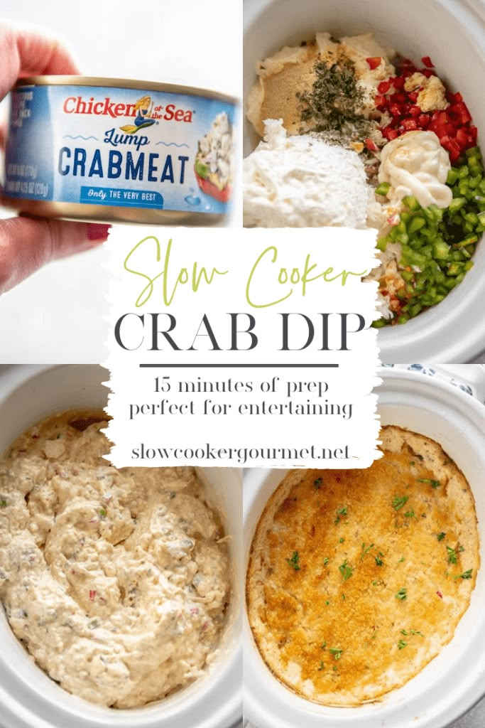 slow cooker crab dip recipe with text overlay