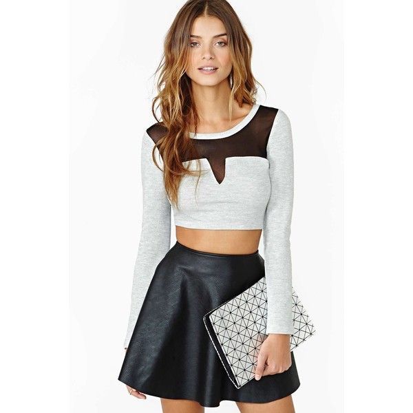 Size Medium. Stretchy Material. Sheer Back. Never Worn. Chic Gray Stretch Crop Top, Trendy Gray Crop Top For Fall, Chic Gray Crop Top For Spring, Chic Gray Spring Crop Top, Spring Crop Tops, Cher Horowitz, Knee Skirt, Pastel Outfit, Outfit Mujer