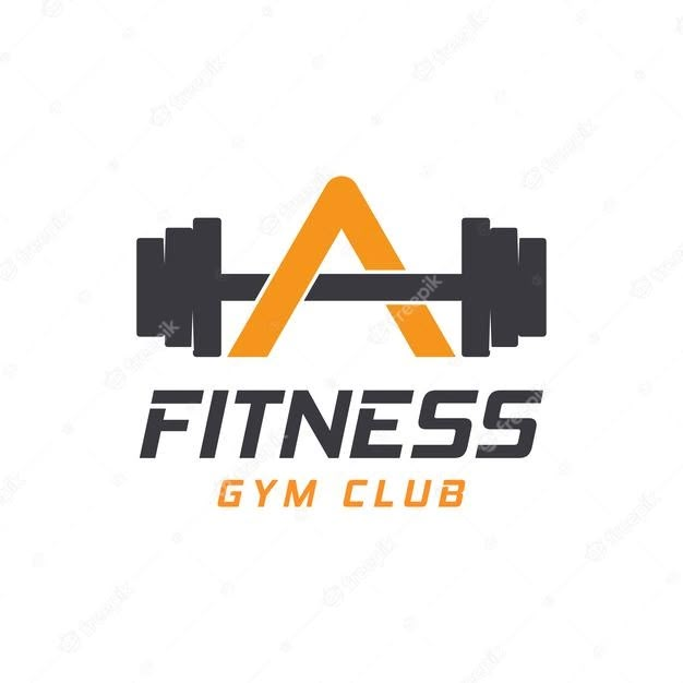 the logo for a gym club with dumbs and barbells on white background