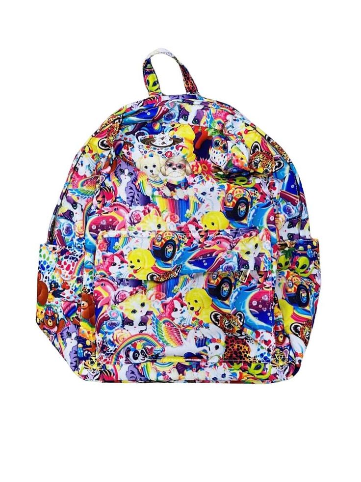 Step into nostalgia with our Throw Back Animals & Rainbows Kids' School Backpack. Featuring a vibrant Lisa Frank-inspired print, this backpack bursts with playful animals and rainbows. It offers ample space for books and supplies, making it perfect for school days or adventures. Combining retro charm with modern functionality, it's a must-have for any young trendsetter. Features of Our Throw Back Animals & Rainbows Kids' Backpack Perfect size for adults or kids. Inside zipper pocket. Front pocket. Side pockets. Inside open pockets. Adjustable straps. Measures approximately 14" X 11.5" X 5". INCLUDES: Backpack AVAILABILITY: Ready to Ship We Ship from Ohio Casual Backpack With Cartoon Print For Back To School, Casual Backpack With Cartoon Print For School, Fun Multicolor Standard Backpack, Multicolor School Backpack With Adjustable Strap, Fun Backpack For Everyday Use And Back To School, Playful Multicolor Backpack With Adjustable Strap, Multicolor Backpack With Adjustable Strap For School, Playful Multicolor Cartoon Print Bag, Cartoon Print Travel Bag For Back To School