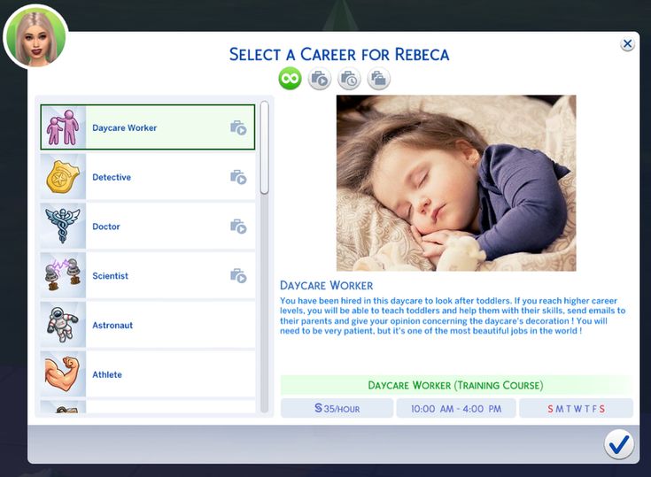 a child sleeping on top of a bed in front of a computer screen with the caption select a career for rebeca