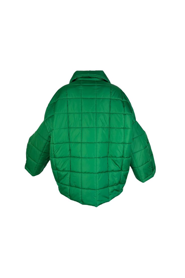 Unisex quilted jacket "Lupinus Green" features a round shoulder and oversized fit for a relaxed, comfortable feel. It's made from lightweight, wrinkle-free polyester and has large pockets, windproof, and water repellent properties. The soft, bold shape makes it a statement piece, and the hypoallergenic synthetic padding adds warmth without compromising style.Size Guide:ONE SIZE (fits to XS-XL)Collar - 51 cmWides middle line - 170 cmBottom line - 140 cmSleeve ends - 57 cmLength from the neckline Green Jacket, Wrinkle Free, Quilted Jacket, Repellent, Water Repellent, Size Guide, Collar, Water, Green