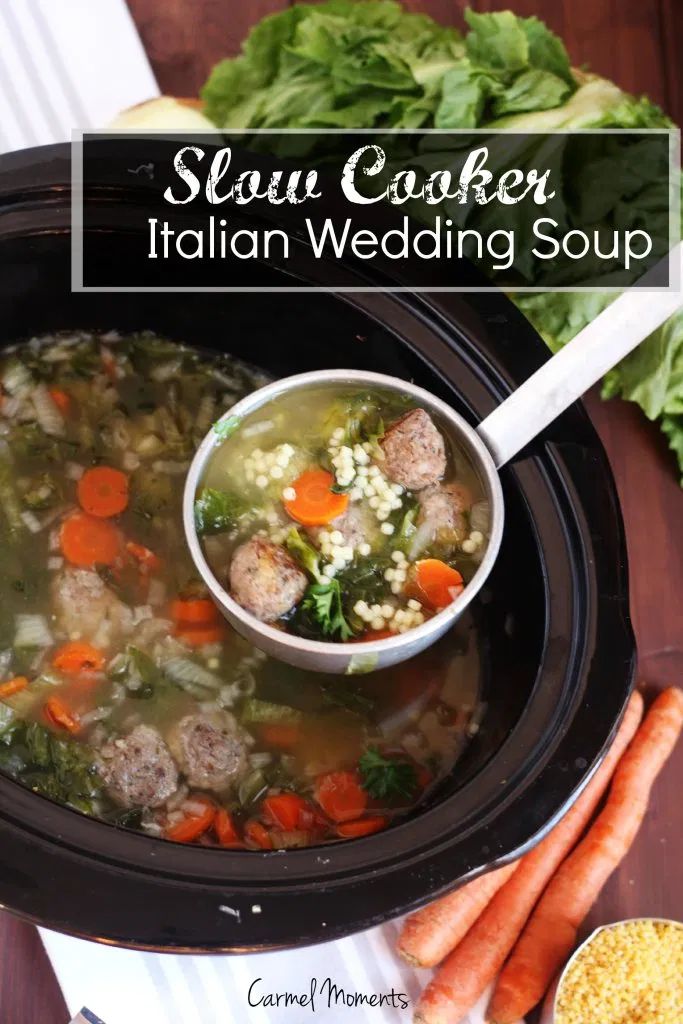 slow cooker italian wedding soup with carrots, celery and parsley