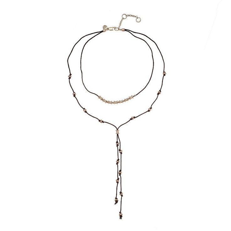 "This gorgeous Bella Uno metal beaded cord Y-necklace features two layers for a unique and stylish look that you're sure to love! This gorgeous Bella Uno metal beaded cord Y-necklace features two layers for a unique and stylish look that you're sure to love! Pendant length: 6 in. Chain length: 18 in. with 3-in. extender Chain type: cord Metal: zinc Plating: gold tone, silver tone Finish: worn Packaging: decorative card Please note, due to the high value of this item, a signature may be required Festival Lariat Necklace In Metal, Long Adjustable Necklace For Festival, Festival Metal Lariat Necklace, Adjustable Bohemian Lariat Necklace With Clavicle Chain, Adjustable Multi-strand Metal Beads Jewelry, Festival Lariat Necklace With Adjustable Cord, Adjustable Cord Lariat Necklace For Festivals, Adjustable Metal Layered Necklace With Beaded Chain, Metal Lariat Layered Necklace With Adjustable Chain