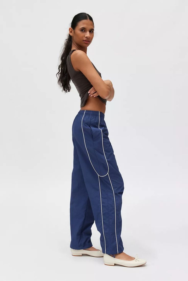 BDG Jess Nylon Track Pant | Urban Outfitters Jersey Pants Outfit, Unique Pants, Nylon Pants, Jersey Pants, Track Pant, Blue Fits, Black Fits, Relaxed Style, Pants Outfit