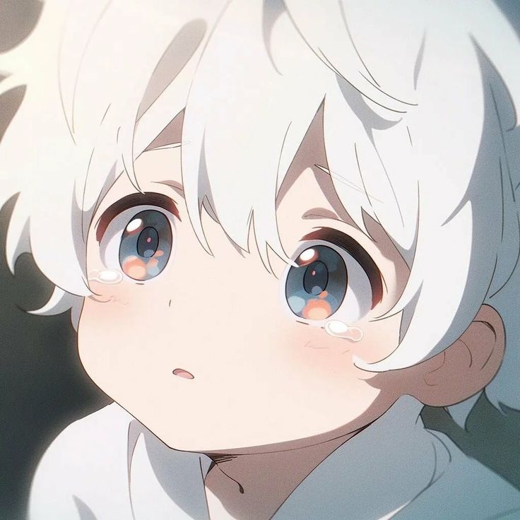 an anime character with white hair and blue eyes