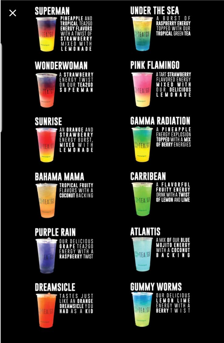 the different colored drinks in each glass are labeled with their names and numbers on them