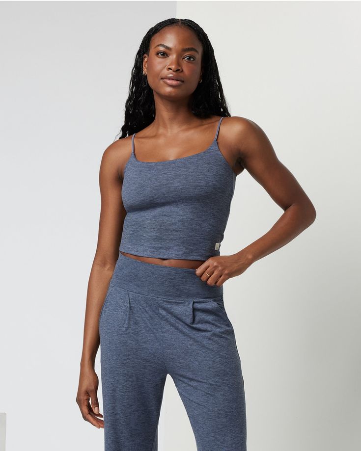 Lounge in Lux with this lightly supportive cami designed with our heavenly-soft performance stretch knit that wicks away moisture. | Vuori Lux Cami | Azure Heather | Medium Vuori makes premium performance apparel inspired by the active Coastal California lifestyle; an integration of fitness, surf, sport, and art. Breaking down the boundaries of traditional activewear, we are a new perspective on performance apparel. Athleisure Tops With Built-in Bra For Relaxation, Go-dry Athleisure Activewear For Relaxation, Moisture-wicking Athleisure Activewear For Relaxation, Casual Activewear With Built-in Bra For Relaxation, Seamless Athleisure Activewear For Relaxation, Seamless Athleisure Activewear For Casual Wear, Moisture-wicking Athleisure Tops For Relaxation, Functional Moisture-wicking Activewear For Relaxation, Seamless Athleisure Tops For Relaxation