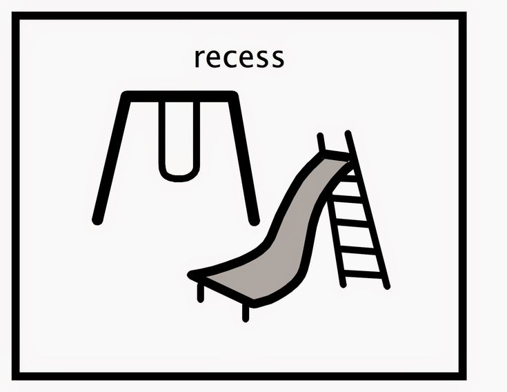 a black and white drawing of a swing set with the word recess below it that reads recess