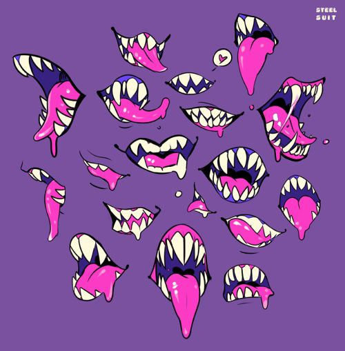 an image of various mouths and teeth on a purple background