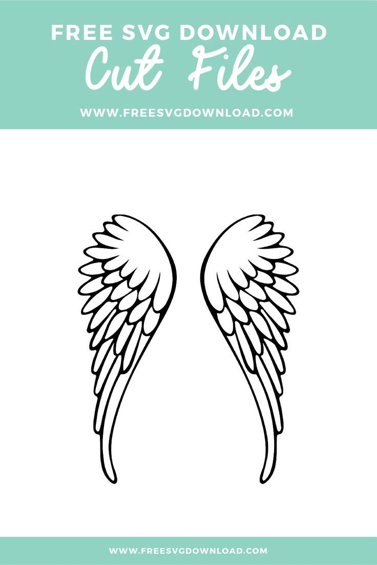 two angel wings with the text free svg file for cut files on top of it