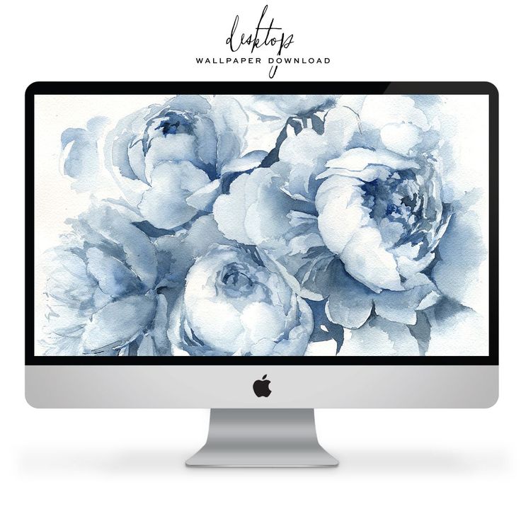 an apple imac computer with blue flowers on the screen