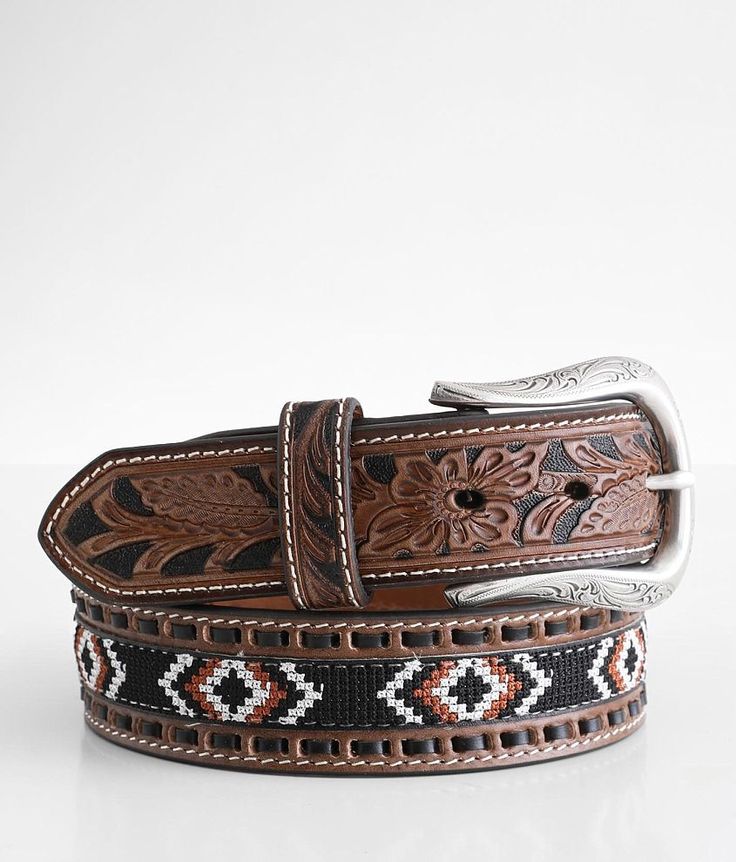 Nocona Western Leather Belt - Brown 34, Men's Brown Embroidered 1 3/8 belt Interchangeable buckle. Due to the nature of leather/suede, small variances of color in the skin may occur, this is in no way considered a defect. These are inherent characteristics of leather/suede and will enhance the individual look of your garment.. Genuine leather.. MEN'S BELT SIZE CONVERSION CHART Waist (size) 28-30 32-34 36-38 40-42 44-46 Belt Length 30-32 34-36 38-40 42 44 Belt Size S M L XL XXL *Conversion sizes Mens Western Belt, Southwestern Hand Tooled Leather Belt Buckles, Southwestern Hand Tooled Leather Belt, Southwestern Style Hand Tooled Leather Belt, Traditional Leather Belt With Concho, Southwestern Leather Belt Buckles For Rodeo, Southwestern Leather Belt For Rodeo, Southwestern Style Leather Belt For Rodeo, Traditional Brown Leather Belt Buckles