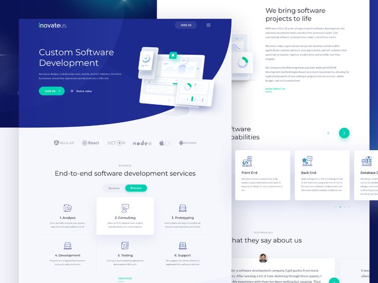 the landing page for a software company