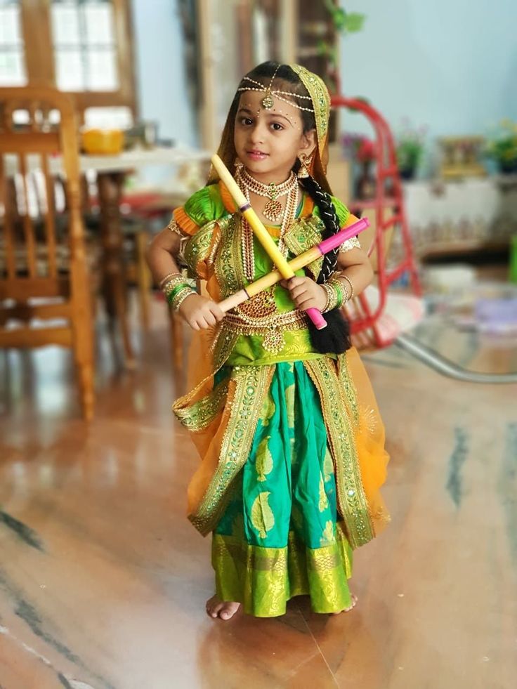 Radha Gopikamma Getup For Baby Girl, Radha Dressing For Girl, Radha Kids Costume, Radha Outfit For Kids, Radha Makeup For Kids, Radhe Dress For Baby Girl, Gopikamma Getup For Kids, Gopika Getup For Baby Girl, Radha Dress For Kids