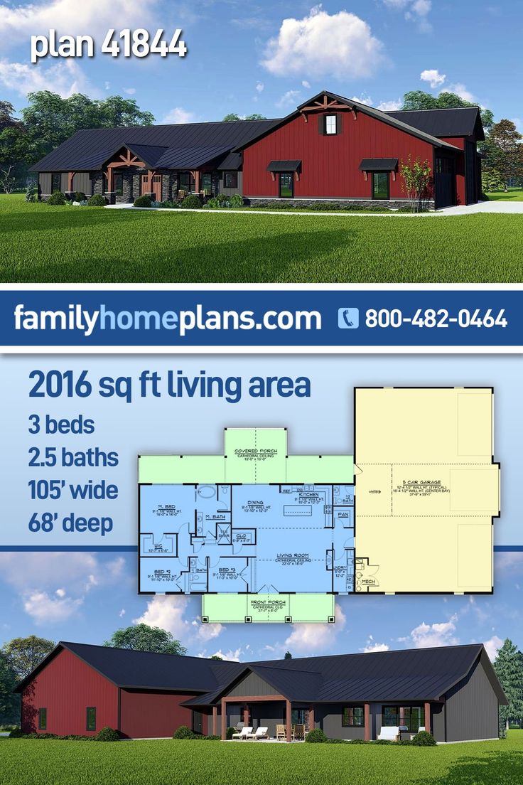 two story house plans with garage and living area in the front, one bedroom on the second floor