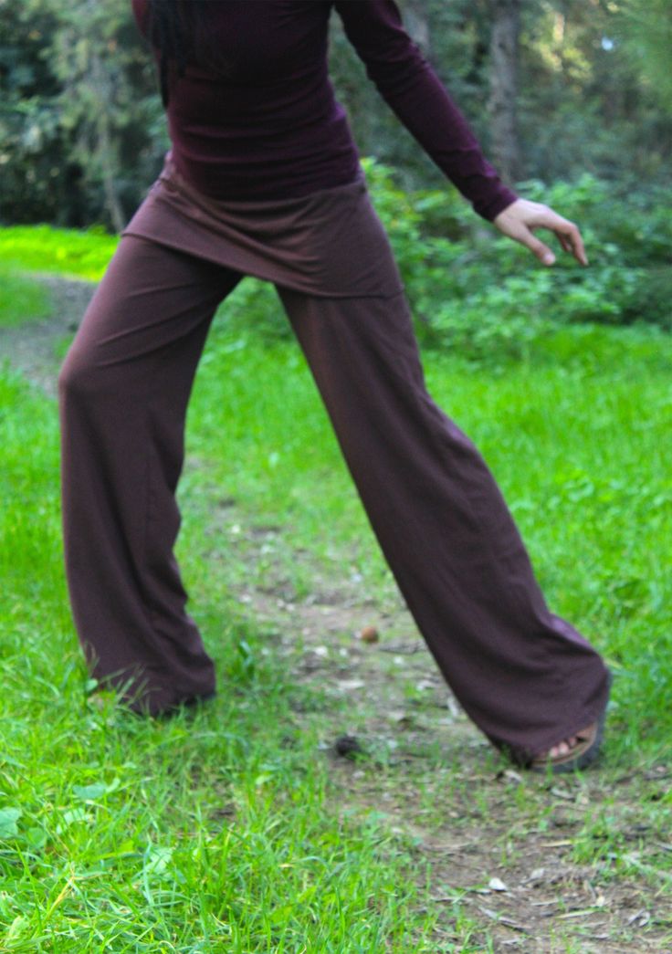 Hemp women pants, Skirted pants, Yoga pants, organic pants, organic trousers. Straight, wide, jersey pants, layered with a mini skirt attached on it. In a beautiful earth toned color, raisin/chocolate brown. Easy to wear pants that you will turn to again and again! For spring, summer, fall. ---Sizing--- Small: Waist 66-76cm - Length 109cm Medium: Waist 68-78cm -  Length 109cm Large: Waist 72-82cm - Length 109cm ---Color--- Shown here: Raisin rose, brown Be aware that the colors shown in photos d Yoga Skirt Pants, Hippie Full-length Pants For Fall, Hippie Full Length Pants For Fall, Hippie Style Full Length Pants For Fall, Fall Hippie Pants, Stretch Full-length Hippie Pants, Hippie Style Stretch Full-length Pants, Hippie Stretch Full-length Pants, Hippie Full Length Stretch Pants