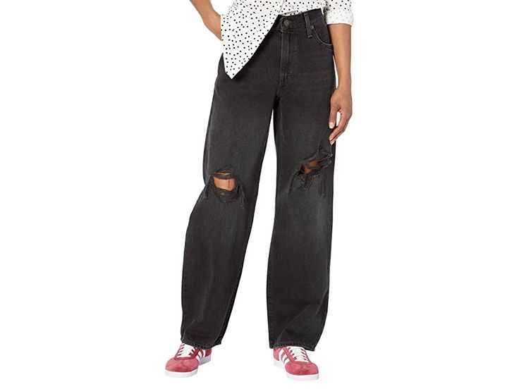 Levi's(r) Premium Baggy Dad Jeans - Women's Jeans : Rake It Up : Add a 90's vibe to your everyday style in the Levi's Premium Baggy Dad Jeans. Button front with zip-fly closure. Classic five-pocket design with a belt loop waist. Mid rise with a straight leg. Roomy and slouchy through the hip and thigh. Designed to stack at the hem. 79% cotton, 21% lyocell. Machine wash, tumble dry. Imported. Measurements: Waist Measurement: 30 in Outseam: 39 1 2 in Inseam: 29 in Front Rise: 11 in Back Rise: 13 i Straight Jeans With Belt Loops For Streetwear, Relaxed Fit Jeans With Belt Loops For Fall, Fall Relaxed Fit Jeans With Belt Loops, Relaxed Fit Jeans With Button Closure For Streetwear, Edgy Bottoms For Everyday Fall Wear, Edgy Fall Bottoms For Everyday, Edgy Everyday Fall Bottoms, Casual Pants With Button Closure And Standard Cut Leg, Urban Pants With Belt Loops