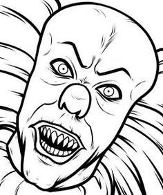 an evil clown face with large teeth and big eyes