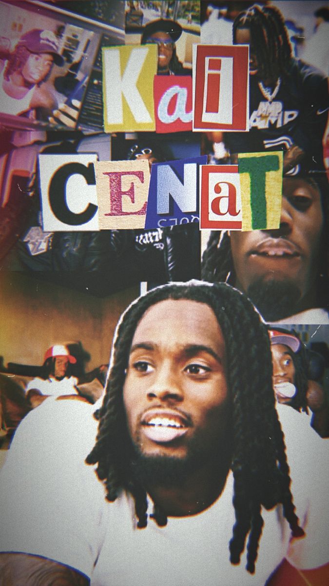 a man with dreadlocks standing in front of a collage of photos and letters