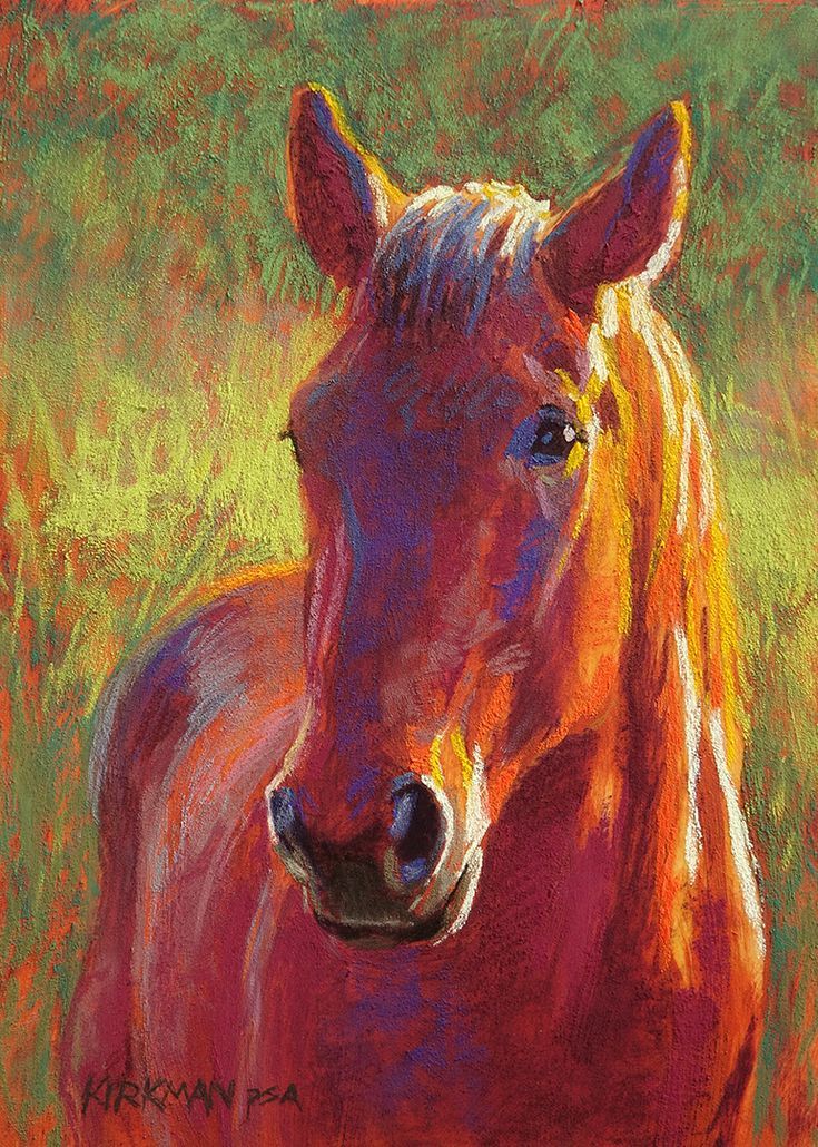 a pastel drawing of a horse in the grass