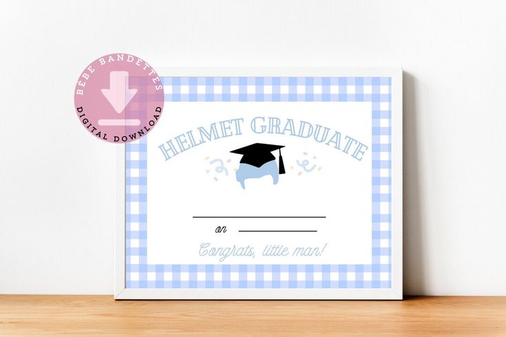 a blue and white checkered graduation certificate with a black cap on it's head