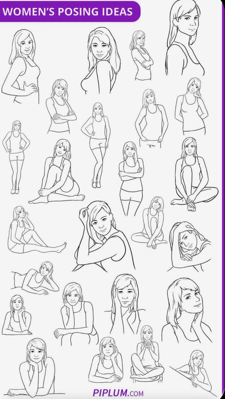 some women's poses are drawn in black and white, with the words woman's posing ideas above them