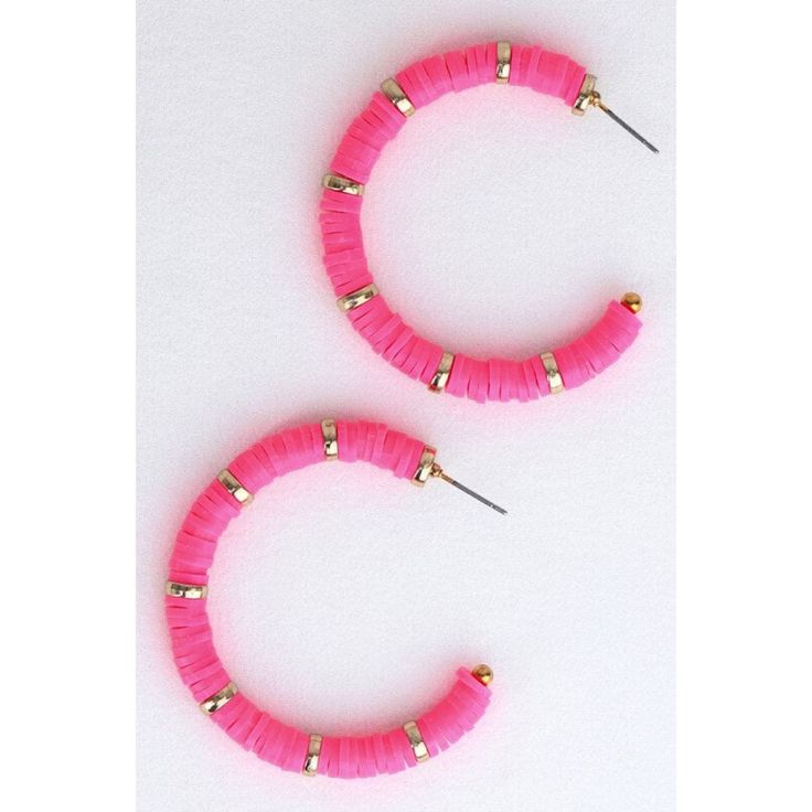 Hot Pink With Gold Disc Heishi Earrings Brand New With Tags In Box Trendy Pink Round Hoop Earrings, Adjustable Pink Hoop Jewelry, Adjustable Small Pink Hoop Earrings, Pink Adjustable Small Hoop Earrings, Trendy Pink Hoop Jewelry, Trendy Pink Beaded Hoop Earrings, Pink Small Hoop Earrings For Gift, Trendy Pink Hoop Earrings As Gift, Pink Hoop Earrings For Party