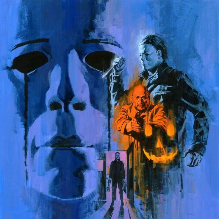 a painting of a man holding a knife in front of another man's face