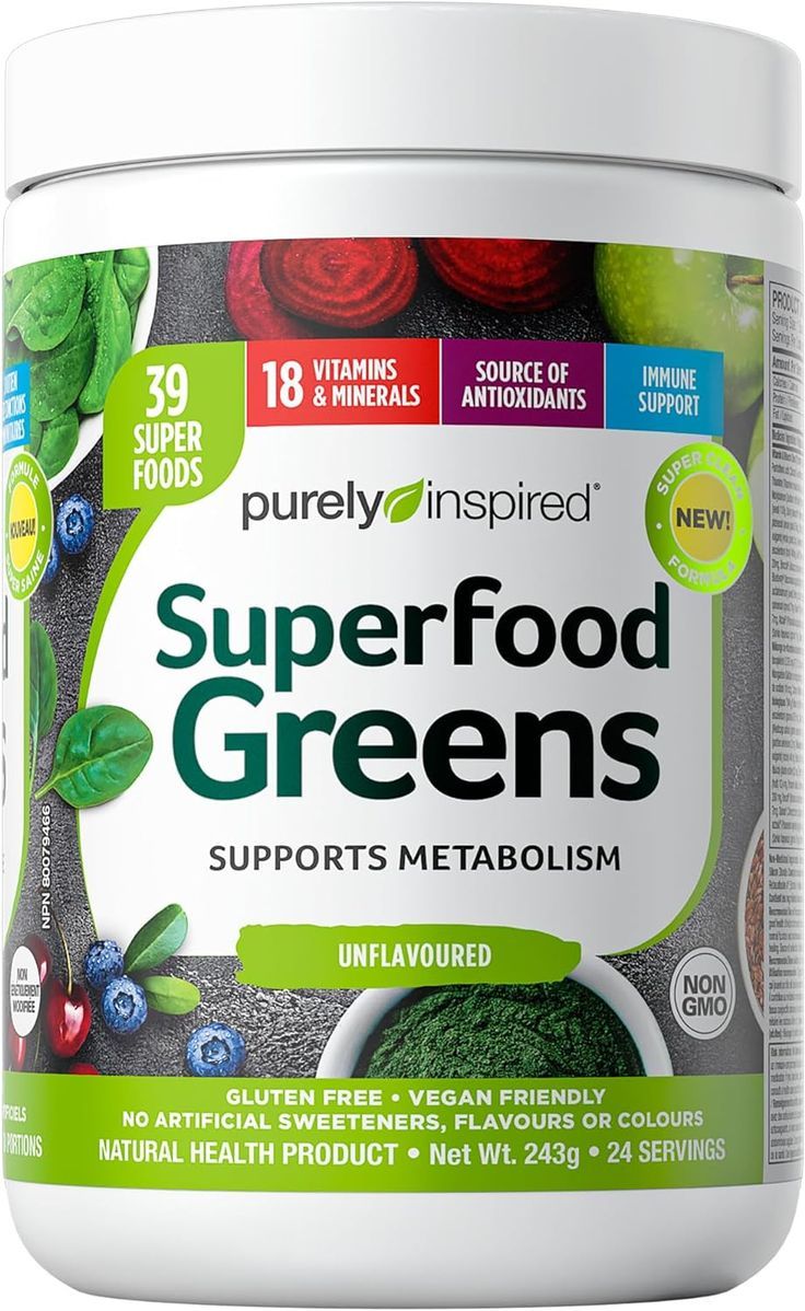 Greens Powder Smoothie Mix | Purely Inspired Greens Powder Superfood | Super Greens Powder Organic | Fruit + Veggie Superfood Powder Greens Powder Smoothie, Smoothie Powder, Green Powder Smoothie, Green Superfood Powder, Super Greens Powder, Greens Powder, Vitamin C And Zinc, Smoothie Mix, Green Superfood