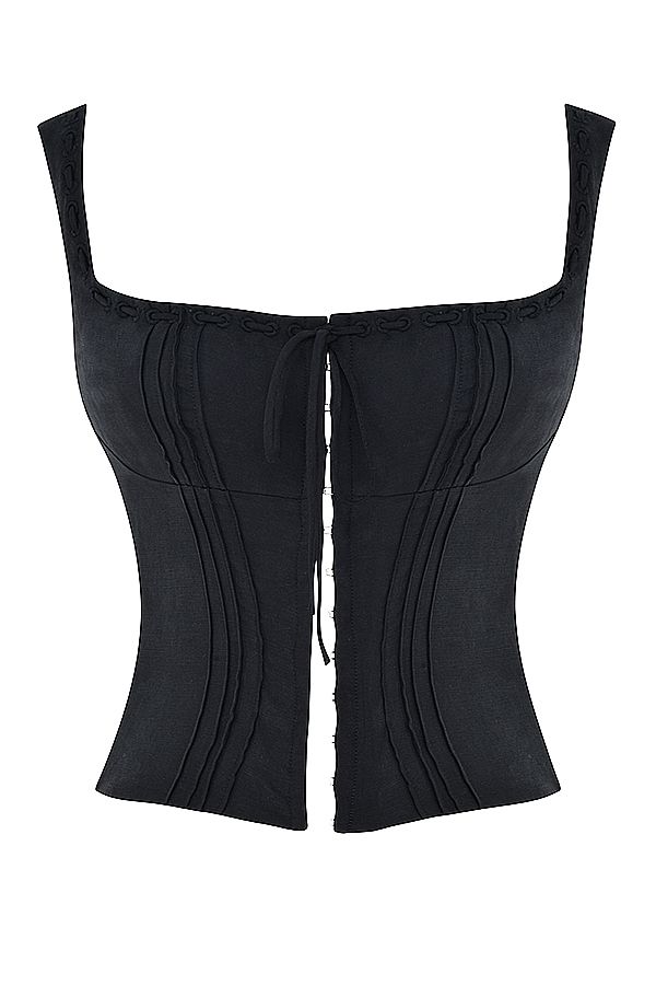 Clothing : Tops : 'Chicca' Black Top Square Neck Corset Top, Neck Corset, Black Corset Top, Bandage Dress Bodycon, Classy Casual Outfits, Classy Casual, Black Corset, House Of Cb, Cute Black