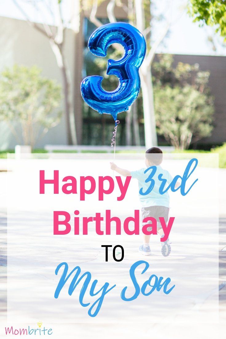 a boy holding a blue number 3 balloon with the words happy 3rd birthday to my son