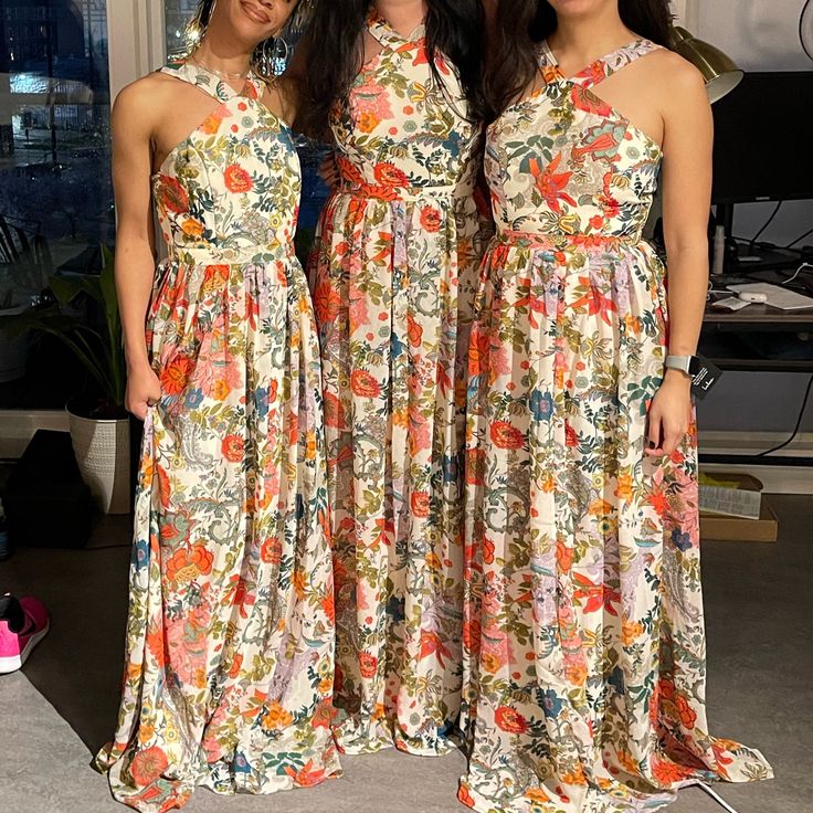 I Bought These For Bridesmaid Dresses But Last Minute Ended Up Going A Different Direction. I Love These Dresses Though! They Are Fun, Flowy, And Colorful. Perfect Dress For A Fall Wedding Or Party, But Could Also Work For Summer And Spring. Has A Floral Almost Paisley Pattern. Base Color Is Off White. I Have Two Smalls And On Extra Small. Wildflower Wedding Bridesmaids Dresses Color Schemes, Wildflower Wedding Bridesmaids, Kitschy Wedding, Bridesmaid Dress Color Schemes, Blush Pink Maxi Dress, Wedding Bridesmaids Dresses, Coral Maxi Dresses, Navy Blue Maxi Dress, Floral Bridesmaid Dresses