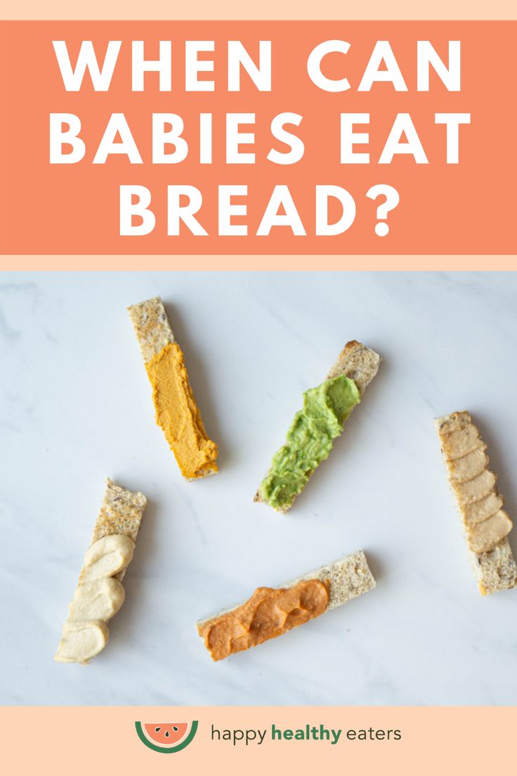 the words, when can babies eat bread? on top of an image of crackers and