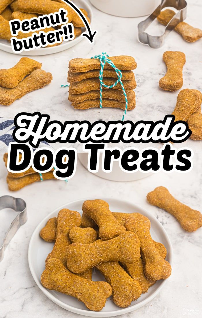 homemade dog treats on a plate with the words homemade dog treats in front of them