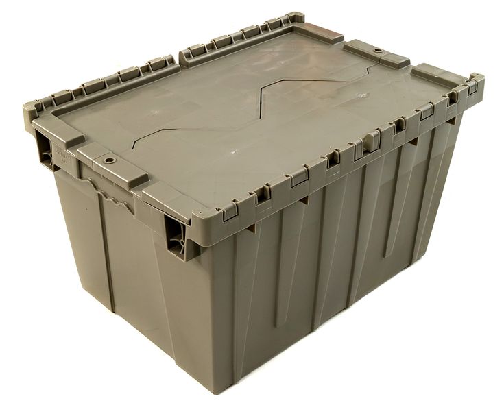 a large gray plastic container on a white background