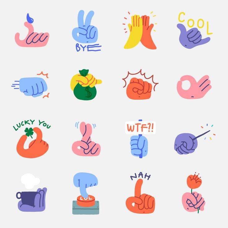 an assortment of different hand gestures on a white background with the words cool written below them