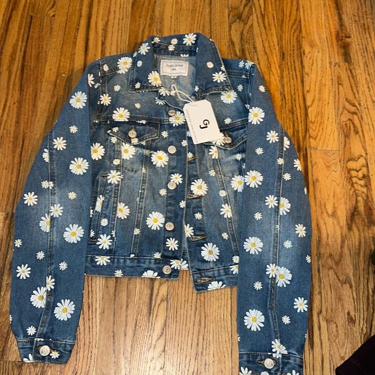 Flower Vibes Jean Good Quality Jacket Super Nice And Cute For Any Day Outfit Trendy Long Sleeve Denim Jacket With Floral Print, Trendy Long Sleeve Floral Denim Jacket, Spring Floral Print Long Sleeve Denim Jacket, Casual Floral Print Denim Jacket For Spring, Trendy Summer Outerwear With Floral Print, Trendy Summer Floral Print Outerwear, Summer Blue Floral Print Outerwear, Trendy Floral Print Outerwear For Spring, Trendy Floral Print Spring Outerwear