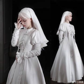 Nun Aesthetic Good, Nun Inspired Outfit, White Nun Outfit, Nun Outfit Aesthetic, Priest Outfit Design, Ayumi Kasai, Heaven Outfit, Healer Aesthetic, Winter Kingdom