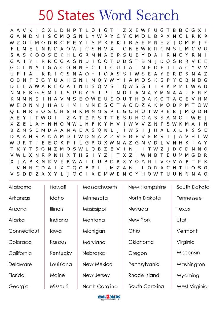 the 50 states word search is shown