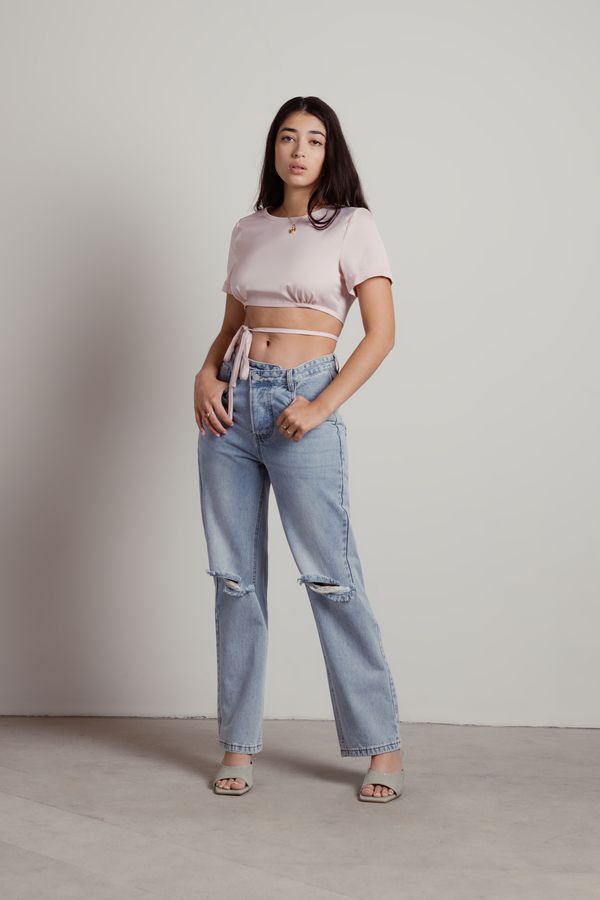 Satin Tie Crop Top Cool Girl Aesthetic, Girl Vibe, Be Fearless, Tie Crop Top, Backless Design, Pink Crop Top, Body And Soul, Pink Satin, Cuff Sleeves