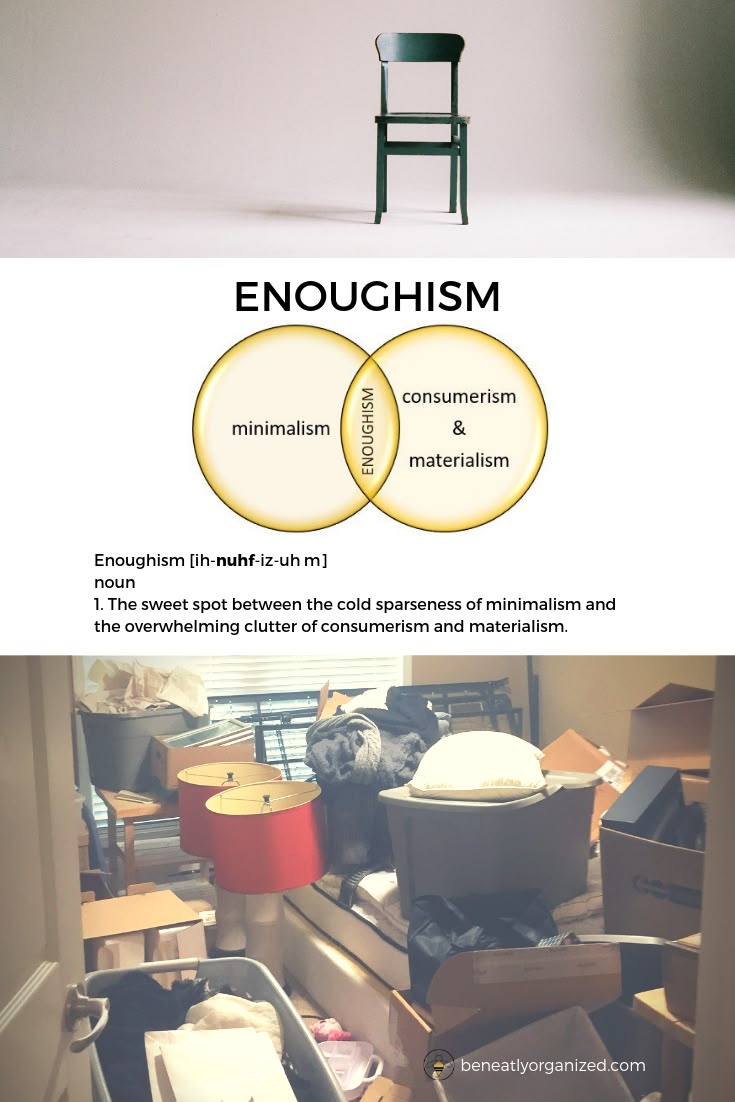 an image of two chairs and boxes with the words enoughism on them