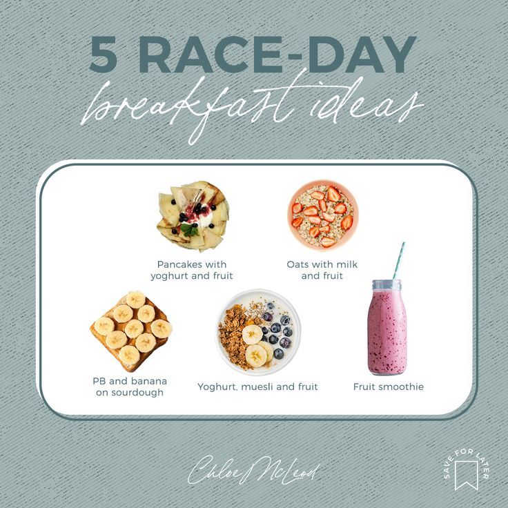 the 5 race - day breakfast ideas are on display in front of a blue background