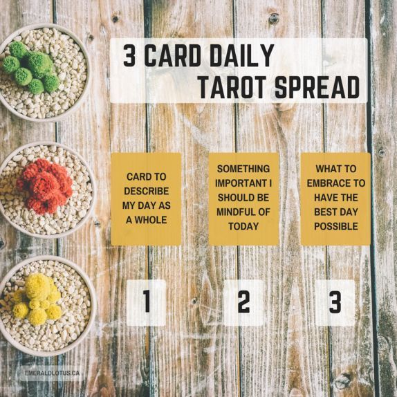 three bowls filled with different types of food and the words 3 card daily tarot spread