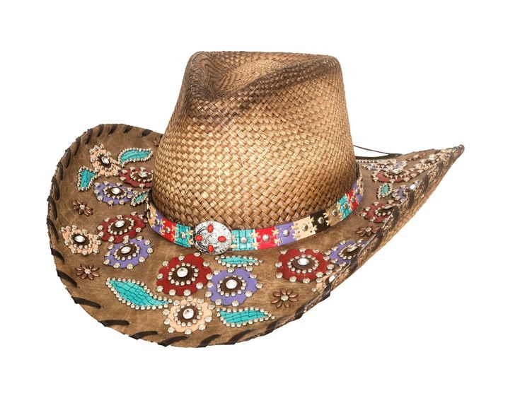 Bullhide Setting The World - Straw Cowgirl Hat - Hatcountry Straw Cowboy Hats, Straw Cowgirl Hat, Cowboy Hats Women, Woven Hat, Colorful Hat, Straw Cowboy Hat, Painted Hats, Beaded Hat, Hats Women