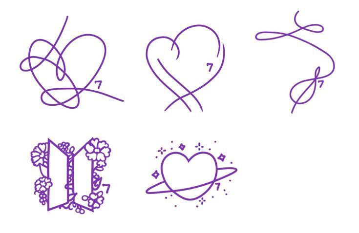 four different types of hearts with the letters i and v in each letter, all drawn by hand