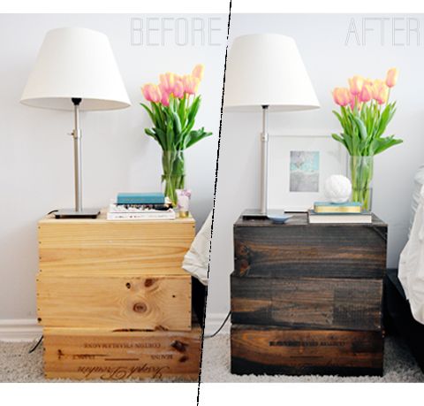 two lamps sitting next to each other on top of a wooden dresser in a bedroom