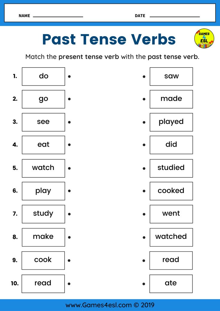 the past tense worksheet with words and pictures to help students learn how to use them