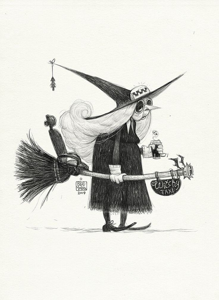 a drawing of a wizard holding a broom